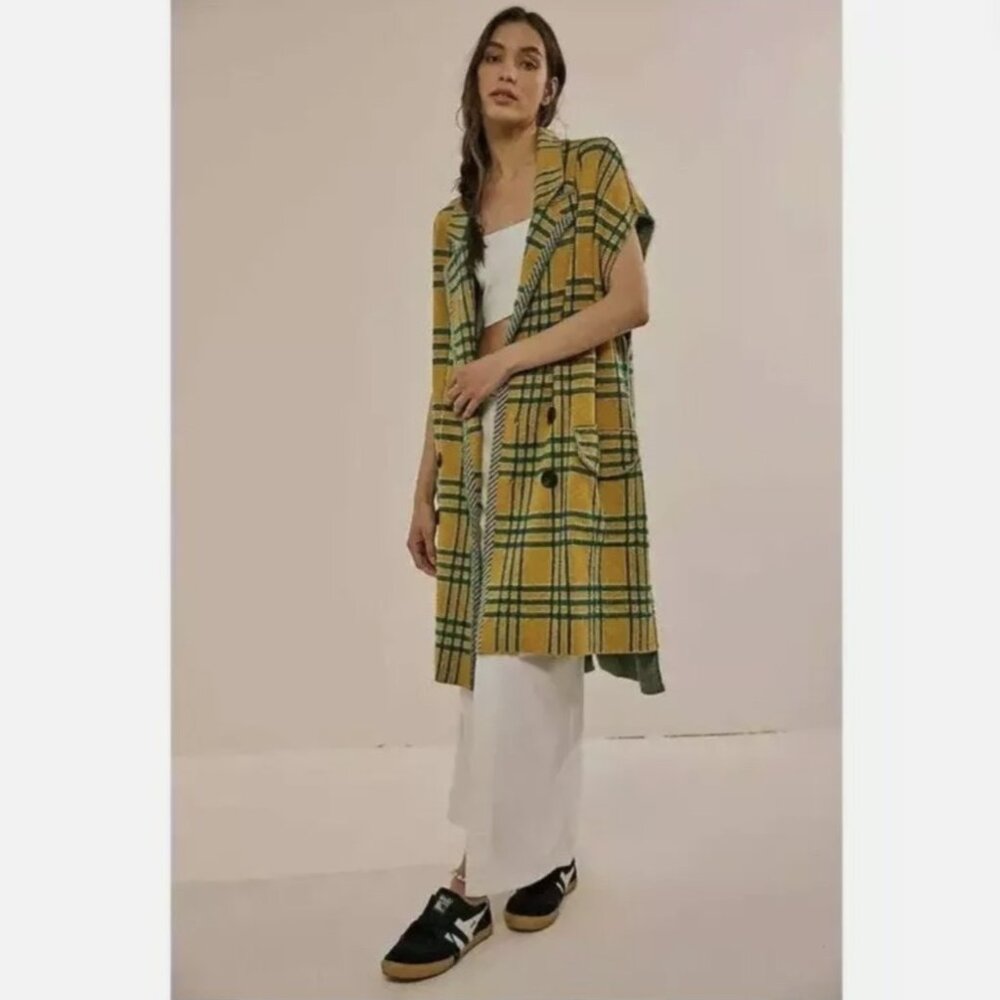 Free People Plaid Sleeveless Peacoat - NWT - Small
